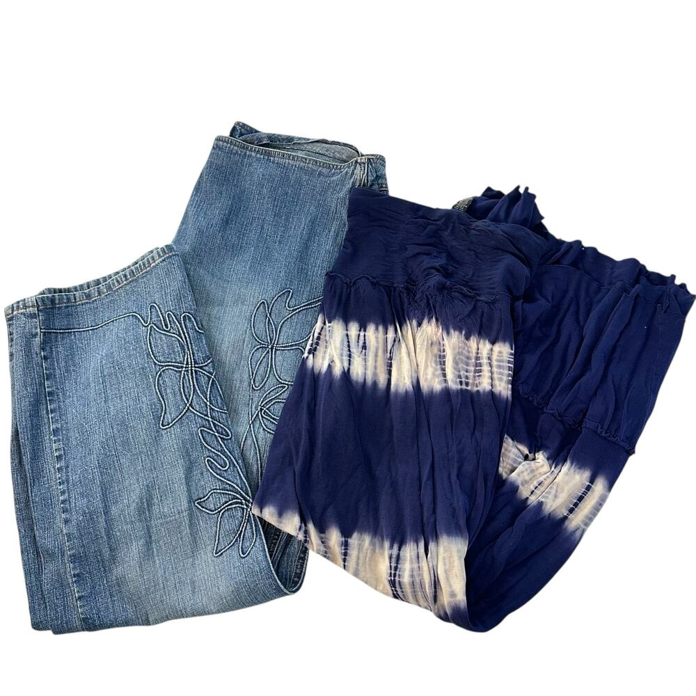 Womens Bottoms Size XL Bundle Hippie 70s Tie Dye Maxi Blue Bell Bottoms Boho